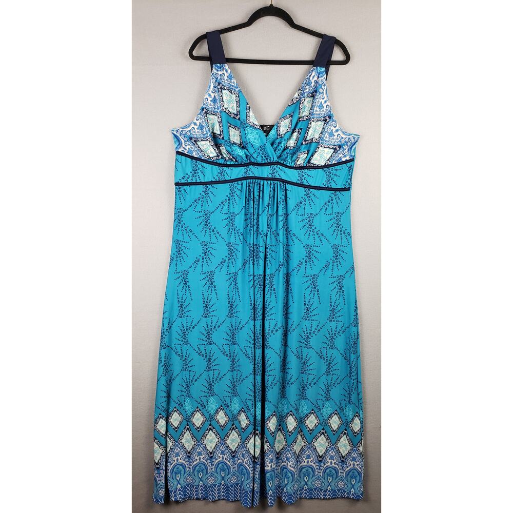 Gru Women's Plus‎ Size 2X Paisley Maxi Dress Blue Beach Vacation Resortwear Boho